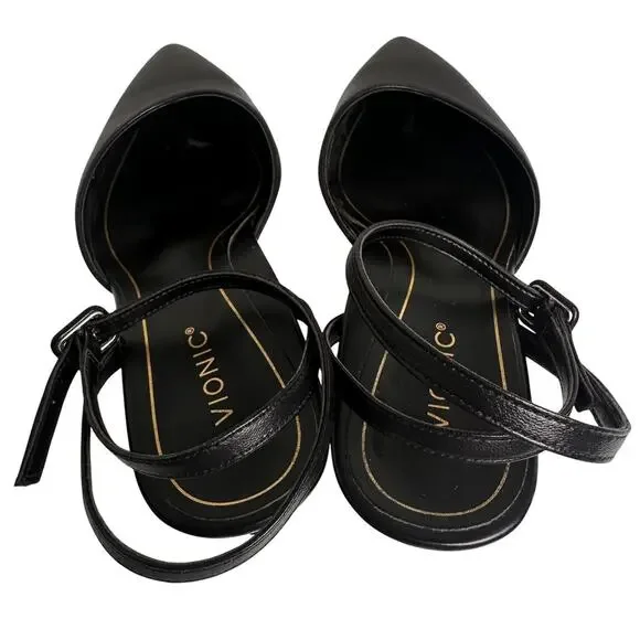 Vionic Womens Jacynda Black Kitten Heels Shoes Sz 8 Ankle Strap Pointed Toe EUC - Picture 14 of 16